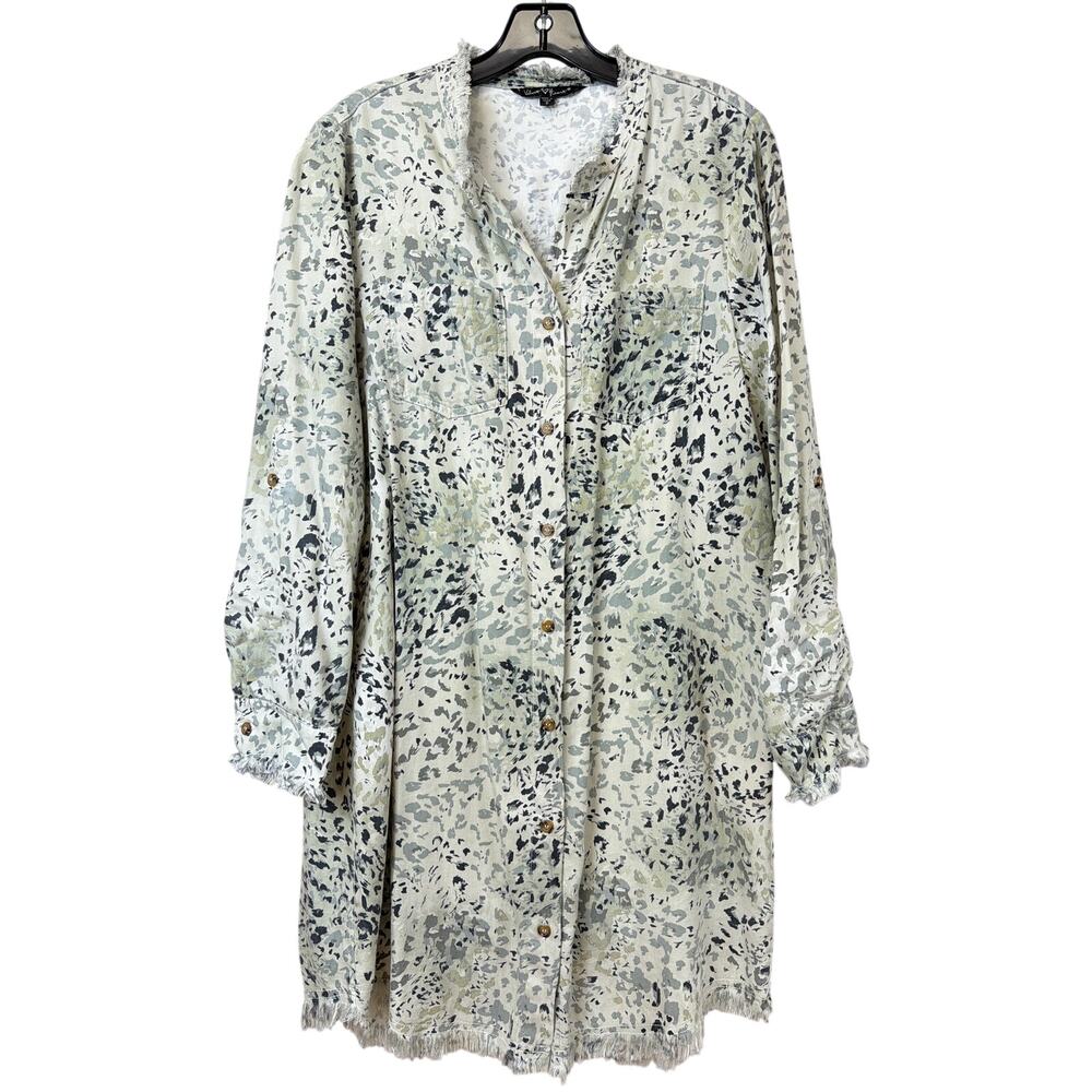 Velvet Heart Green Cream Animal Print Distressed Long Duster Jacket Size S